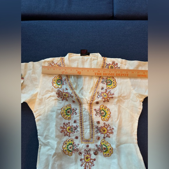 brand Indian off white embroidery Sparkle linen Tunic Top Kurta. M-36 - size 4/6 - Picture 11 of 16